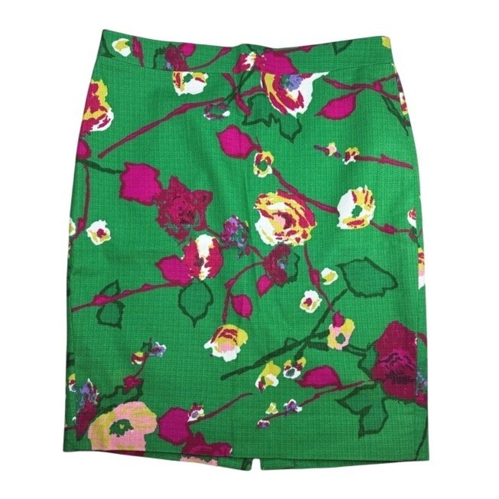 J.Crew Pencil Skirt Bright Bold Green‎ Pink Floral Women's Knee Length Size 2